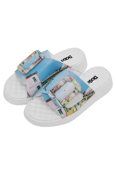 Dogo Γυναικείες Vegan Δερμάτινες Παντόφλες Μπλε - Burano Island Design