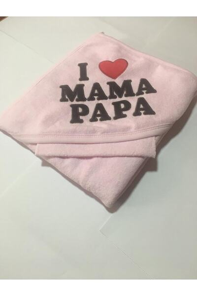 I Love Mama Papa Nakışlı Babyline Bebek Havlusu