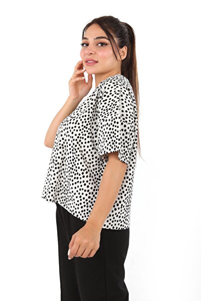 DİVİSTA Жіноча футболка з принтом кольору екрю з коротким рукавом з махрової тканини