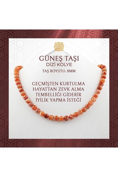 Saff Doğal Taş قلادة من الحجر الطبيعي مقاس 8 مم من صن ستون - 54 سم
