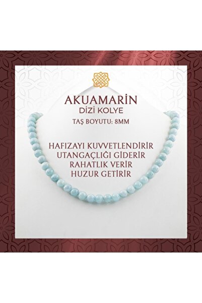 Saff Doğal Taş Akuamarin 8 mm Dizi Doğal Taş Kolye - 54cm