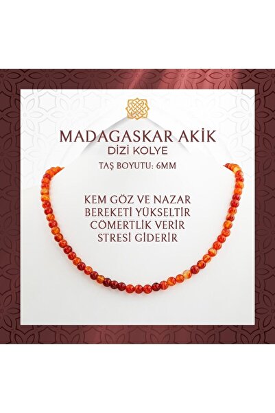 Saff Doğal Taş Madagaskar Akiği 6 mm Dizi Doğal Taş Kolye - 54cm