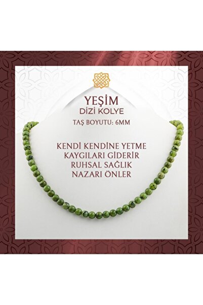 Saff Doğal Taş Yeşim 6 mm Dizi Doğal Taş Kolye - 54cm