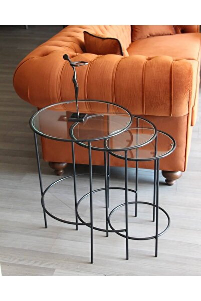 Dündarlar Meri Yuvarlak 3'lü Zigon Yan Sehpa Siyah