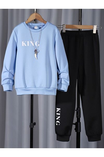 Benisengiydir Baby Boy Blue King Printed Tracksuit Set