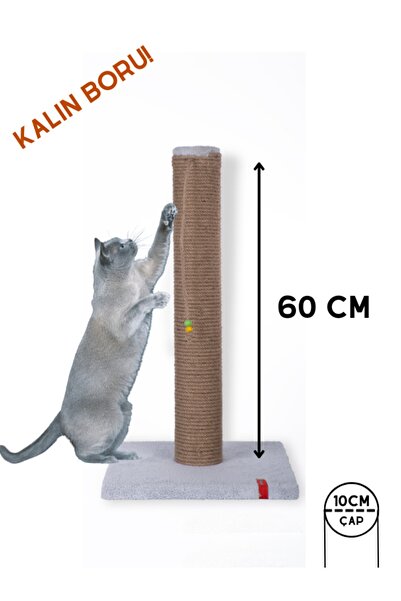 PUGALO 60cm Catnipli Kalın Borulu Dev Tırmalama Tahtası Gri Minder Yüzey