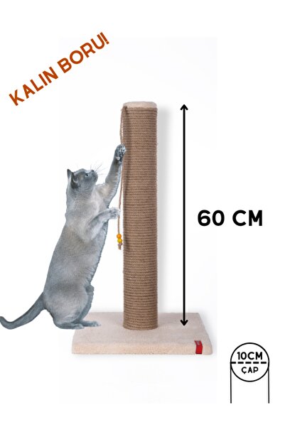 PUGALO 60cm Catnipli Kalın Borulu Dev Tırmalama Tahtası Krem Minder Yüzey