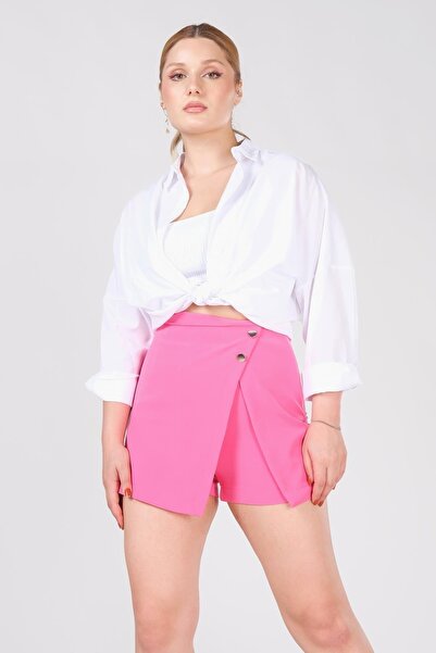 Giyim Dünyası Kadın 2 Düğme Detay Şort Etek Pembe