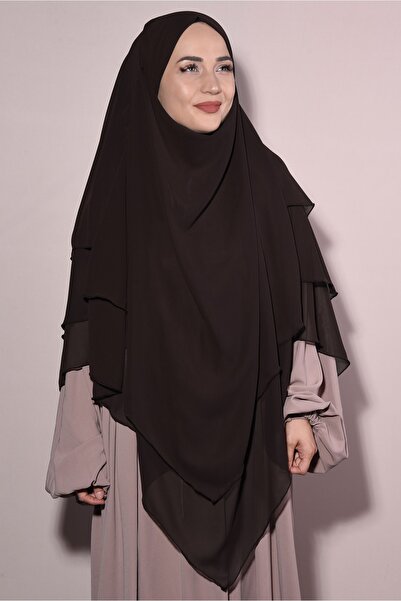Ns nowascarf Sufle Khimar Tesettür Peçeli Üç Katlı Şifon Şal Kahverengi
