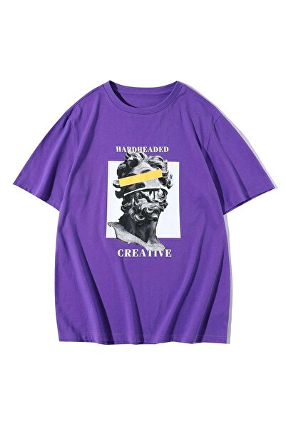 AFROGİYİM Afrogiyim Purple Tvrdooglavi Kreativni Štampano Oversize kroj Pamuč...