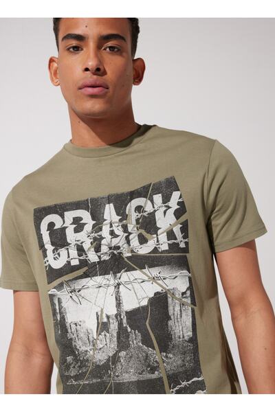 Riders by Lee Loose Fit Pamuk Bisiklet Yaka Haki Tişört