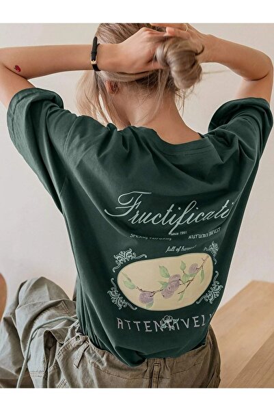 PALPİTO Ženska benzinska zelena fruktilacija Štampano Oversize kroj T-shirt