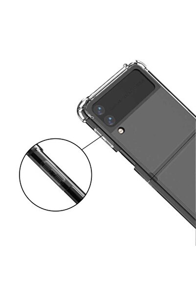 Techaks Samsung Galaxy Z Flip 3 Kılıf Köşeleri Airbag'li Darbeye Dayanıklı Şeffaf Sert Kılıf Antishock