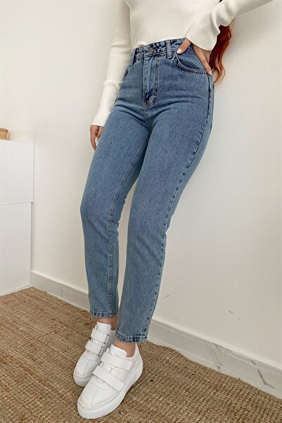 LİMABEL Kadın Yüksek Bel Mavi Boyfriend Jeans Likralı Esnek Kot Pantolon