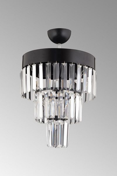 Kraliçe Paris 3-Layer - Black Crystal Stone Detailed 30-Light Modern Chandelier