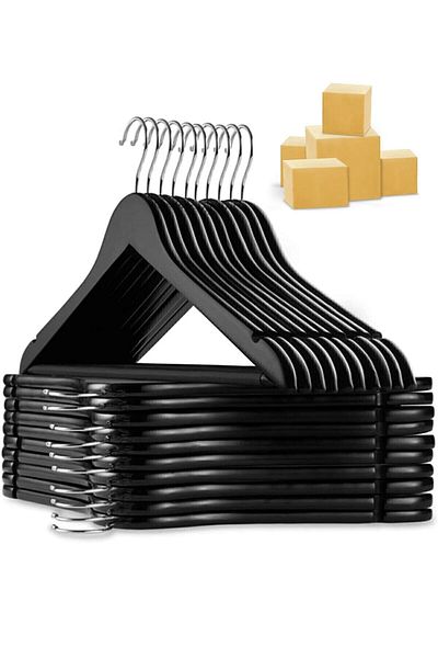 İstoç AVM A Plus Boxed Wooden Look Hanger 12 Pieces Black Clothes Hanger Trousers Shirt Hanger