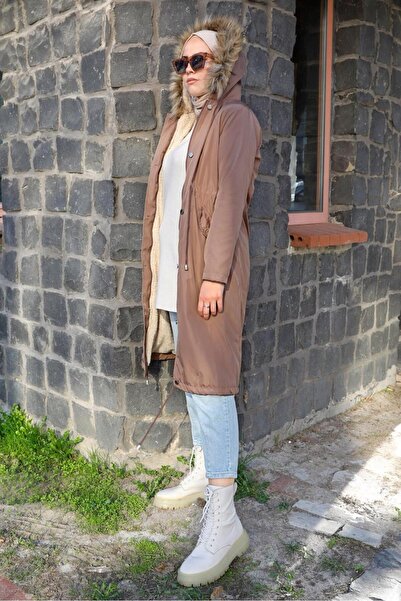 TRENDTESETTÜR Women's Mink Drawstring Waist Hooded Coat 5021-1