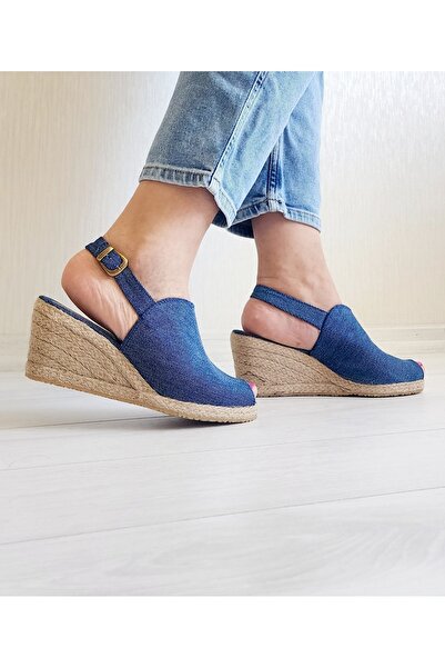 GokceKundura06 Yazlık Keten Dolgu Topuk Sandalet