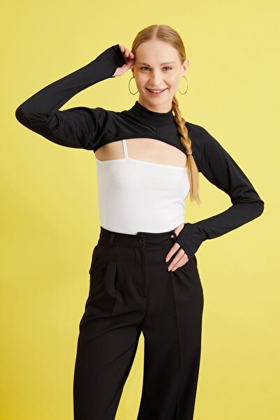 mirach Pescar cu degete guler guler mânecă hijab negru guler gât mânecă lungă guler guler corp bluză bolero