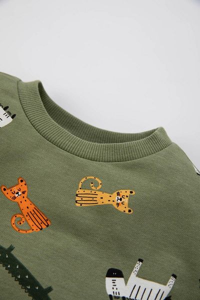 DeFacto Sweatshirt-Stoff-Sweatshirt mit normaler Passform und Rundhalsausschnitt mit Tiermuster für Babys