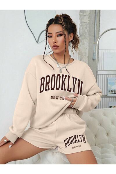 Machetta Γυναικείο Μπεζ Σετ Καφέ Brooklyn Printed 3 Κλωστές Φούτερ Σορτς