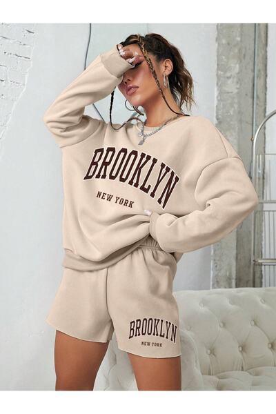 Machetta Γυναικείο Μπεζ Σετ Καφέ Brooklyn Printed 3 Κλωστές Φούτερ Σορτς