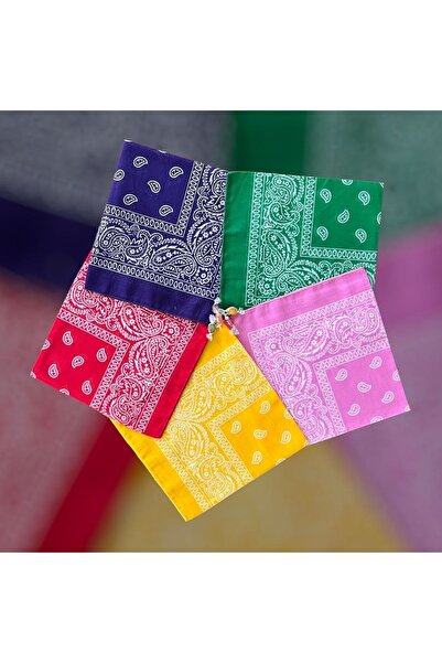 BANDANA MARKETİ Ethnic Pattern Bandana 5 Pieces Red-Green-Pink-Purple-Yellow