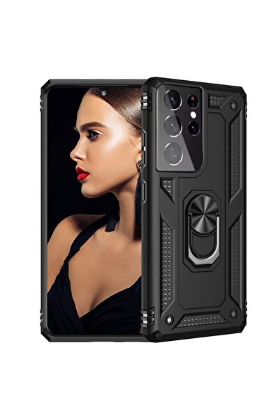 Gpack Samsung Galaxy S21 Ultra 5G Kılıf Tank Koruma Vega Standlı Yüzüklü Mıkn...
