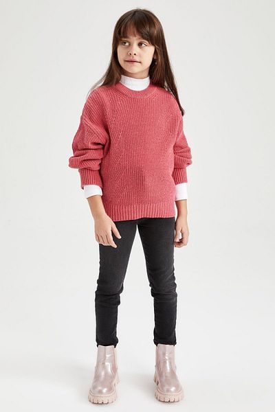 DeFacto Girl's Regular Fit Crew Neck Sweater