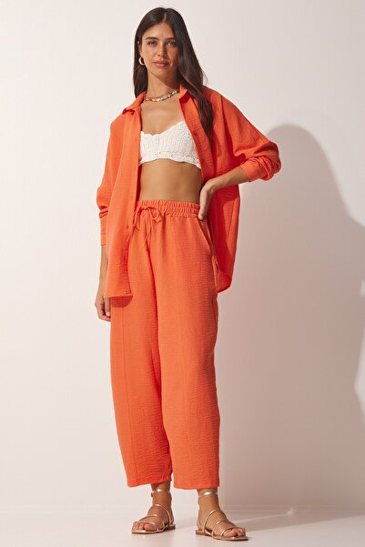 Happiness İstanbul Női narancssárga vászoning táskás nadrág szett DZ00080
