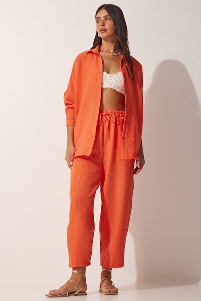Happiness İstanbul Női narancssárga vászoning táskás nadrág szett DZ00080