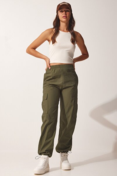 Happiness İstanbul Dámské khaki padákové cargo kalhoty DD01247