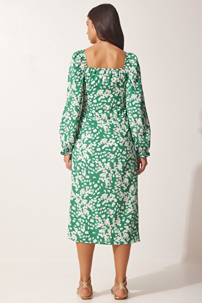 Happiness İstanbul Γυναικείο φόρεμα με πράσινο σχέδιο από βισκόζη FN03073