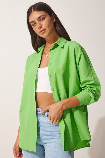 Happiness İstanbul Women's Medium Green Oversize Long Basic Shirt DD00842