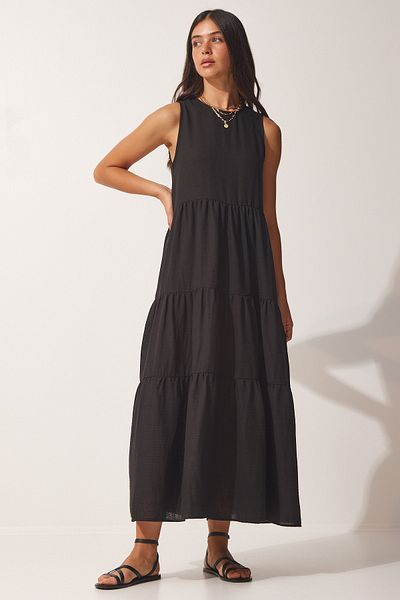 Happiness İstanbul Women's Black Flounce Sleeveless Knitted Dress UB00129
