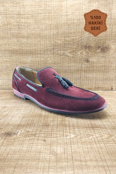 EMİN Orthopedic Genuine Leather Laceless Burgundy Casual Men's Shoes Single0010