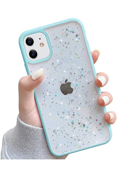 HappyCase Iphone 11 6.1" Kenarı Renkli Simli Yıldızlı Darbe Önleyici Silikon ...