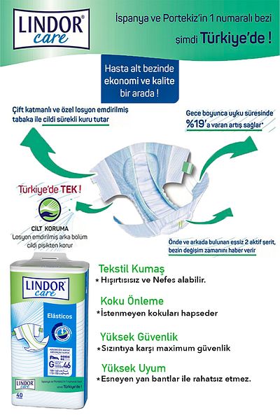 LİNDOR Hartmann Patient Diapers with Tie 40 Pieces Medium Medium Size 3 Packs 120 Pieces