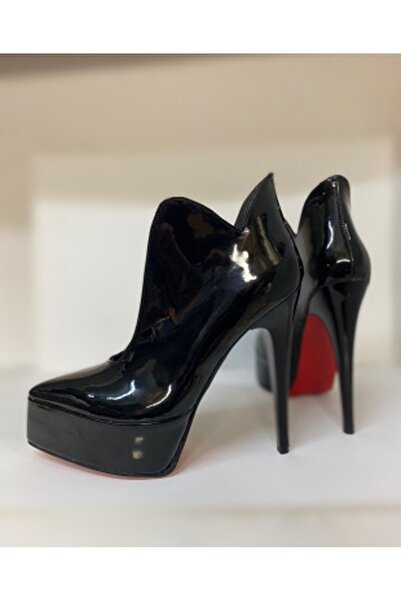 Num40S ÖZEL TASARIM LOVE SİYAH RUGAN PLATFORM TOPUKLU STİLETTO BOTTİE KADIN TOPUKLU BOT