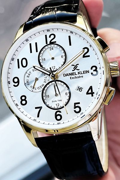 Daniel Klein Exclusive Men's Wristwatch 3 Atm Waterproof Black Color Leather Strap + Bracelet DKE2045C7