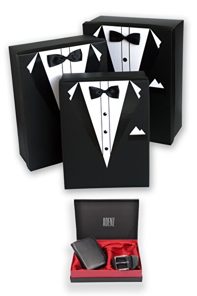 ADENZ Damat Bohçası 3'lü Kutu - Kutulu Kemer Cüzdan Seti - Çeyiz Seti