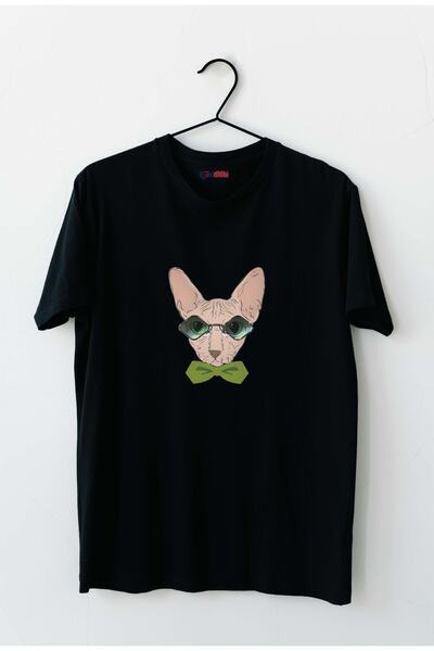 HOBİMOBİ Mačka sa naočarima i dizajnom zelene leptir mašne, muška majica sa p...