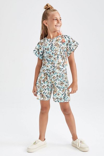 DeFacto Girl's Patterned Short Sleeve T-Shirt and Shorts Set of 2