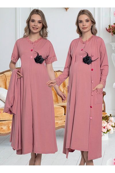 JENİKA Women's Pregnant Dressing Gown 2-Piece Nightgown Set