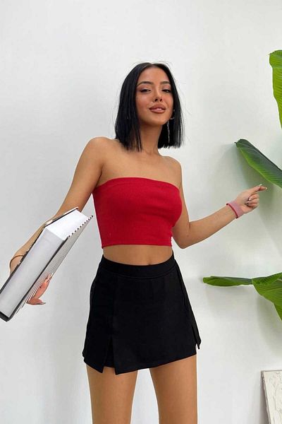 My Blog Bluză fără bretele cu camisole roșie