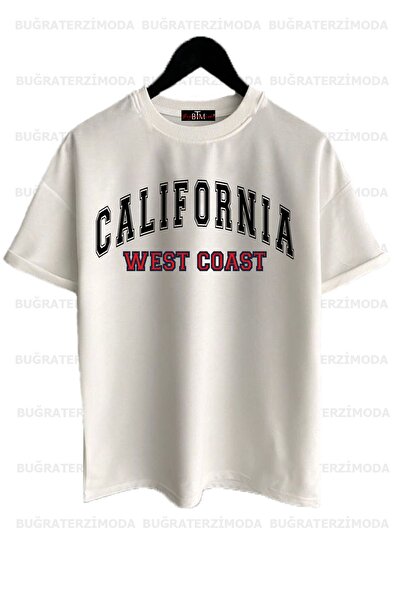 Buğraterzimoda Біла футболка з принтом Каліфорнії унісекс з принтом