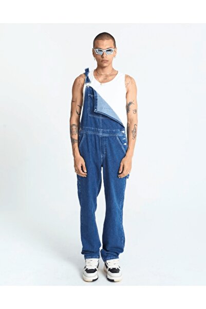 BPM Ragged Baggy Fit Kot Tulum Salopet Mavi