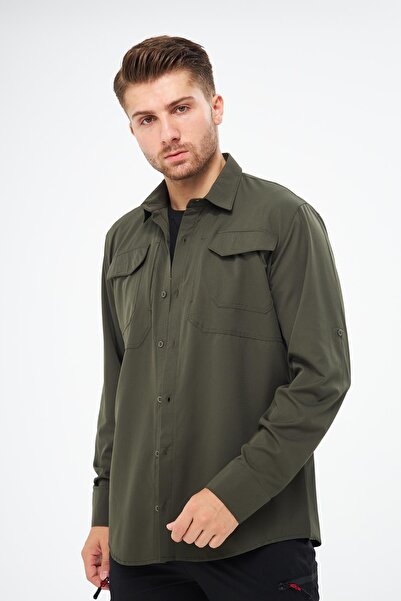 GHASSY CO. Ανδρικά πουκάμισα τακτικής με ρυθμιζόμενα μανίκια με αναπνεύσιμη πολυλειτουργική τσέπη GM-003