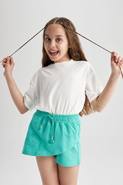 DeFacto Girl's Elastic Waist Printed Shorts Skirt