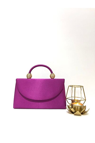 womenacs Rochie de seară din țesătură satinată de culoare violet, folosită în geanta de mână și cu curea lungă (cu curea cu lanț)